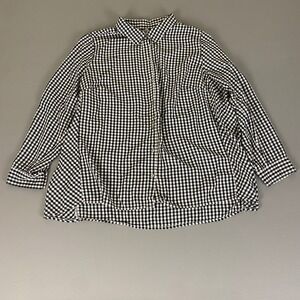 J.Jill Button-Up Shirt Top Blouse 1X Gingham Check Plaid Black White Long Sleeve